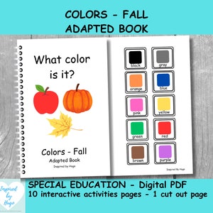 Fall Colors Adapted Book, Printable Adapted Book, Autism Resource ASD, Special Education, Color Matching Sorting, Color Learning WH Question