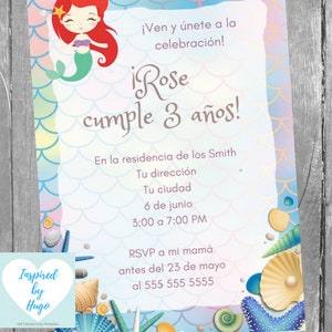 Invitation Sirène fête d'anniversaire fille, La Petite Sirène, Téléchargement Instantané, Invitation en français Éditable à Personnaliser
