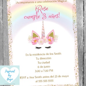 Invitation Licorne fête d'anniversaire fille, Anniversaire Licorne Téléchargement Instantané Invitation en français Éditable à Personnaliser