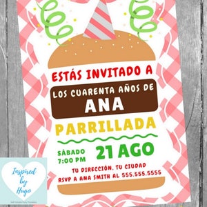 Invitation de BBQ pour fête d'anniversaire femme - Invitation d'anniversaire - Téléchargement Instantané - Invitation à Personnaliser
