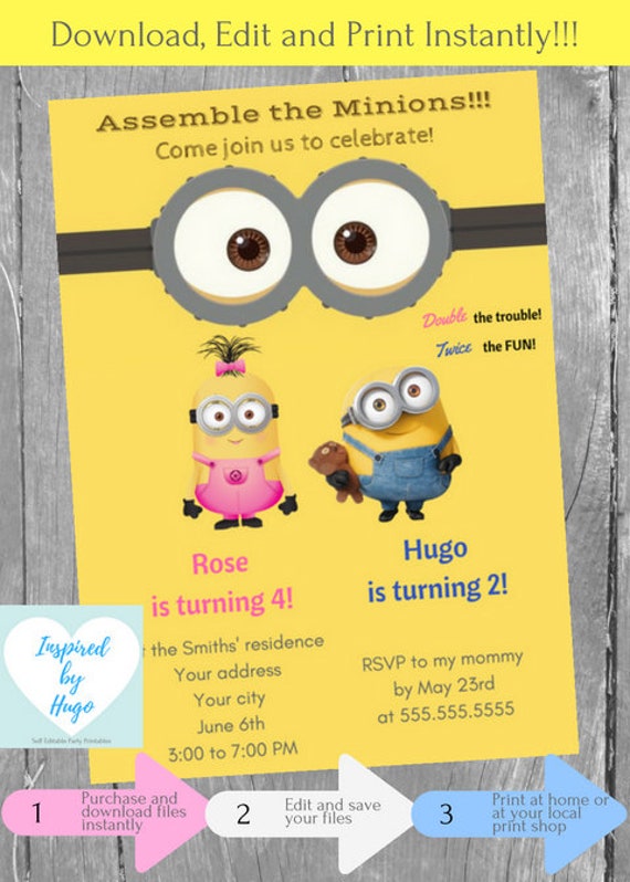 Minions Double Invitation Anniversaire Enfants Moi Moche Et Etsy Minions Double Invitation Anniversaire Enfants Moi Moche Et Etsy