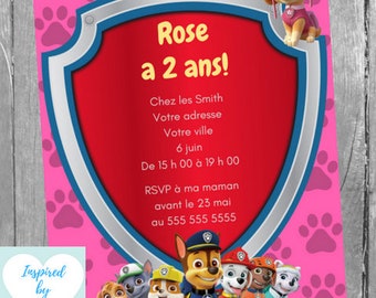 Pat Patrouille Invitation Fete D Anniversaire Fille Etsy