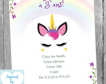 Invitation Licorne fête d'anniversaire fille, Anniversaire Licorne Téléchargement Instantané Invitation en français Éditable à Personnaliser