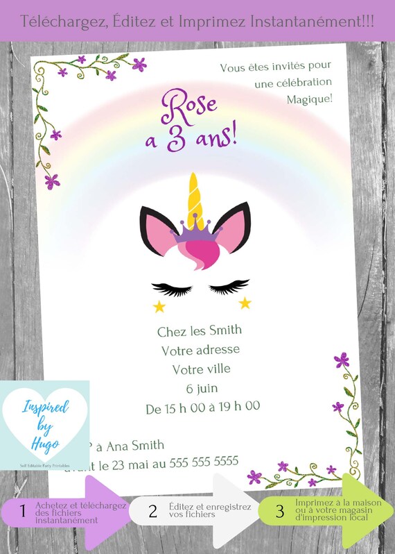 Invitation Licorne Fete D Anniversaire Fille Anniversaire Etsy Singapore