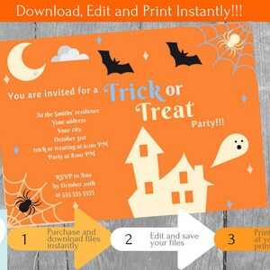 Kids Halloween Trick or Treat Party Invitation, Halloween Trick or treating Party, Halloween Ideas, INSTANT DOWNLOAD Editable PDF invitation
