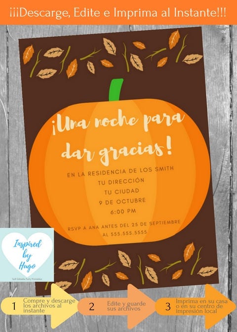 Invitación Cena De Acción De Gracias Thanksgiving Día De - Etsy Uk