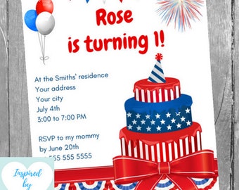 4th of July Invitation, Fourth of July Invite, 4th of July Birthday, Independence day, Birthday Party Ideas, INSTANT Download Editable PDF