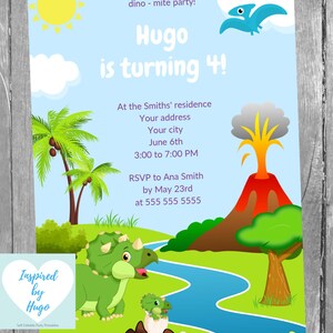 Invitation Dinosaure fête d'anniversaire enfants, Dino T-Rex, Téléchargement Instantané, Invitation en français Éditable à Personnaliser