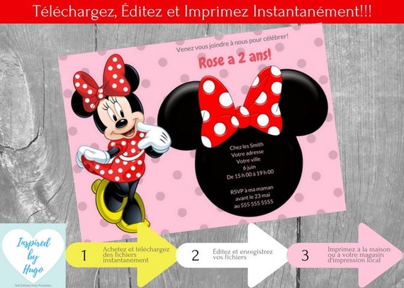 Invitation Minnie Mouse Fete D Anniversaire Fille Maison Etsy