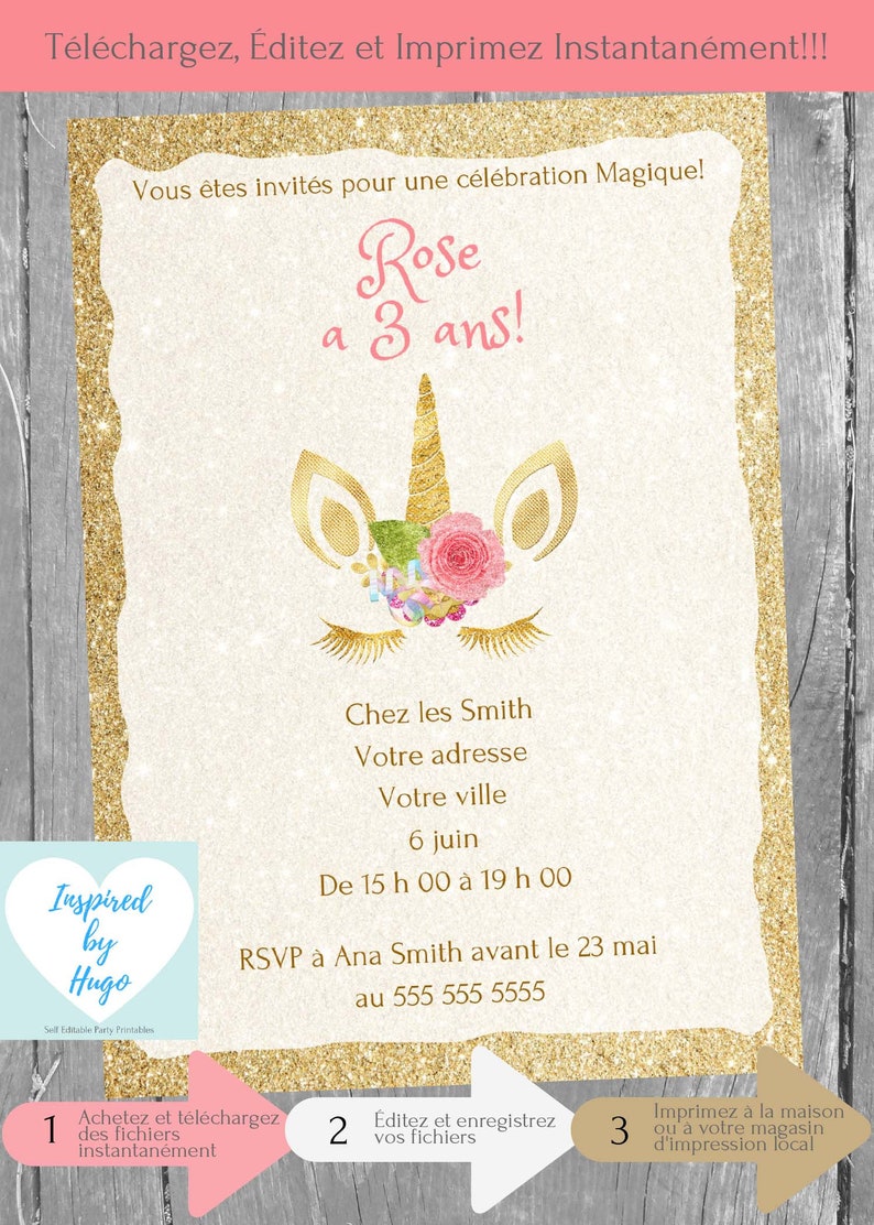 Invitations Personnalisées Anniversaire Fille, Thème Licorne Magique, Princesse/fées