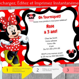Invitation Minnie Mouse Fete D Anniversaire Fille Etsy
