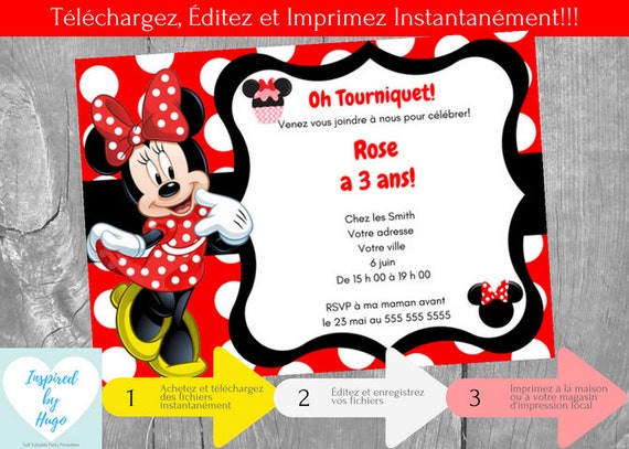 Invitation Minnie Mouse Fete D Anniversaire Fille Maison Etsy