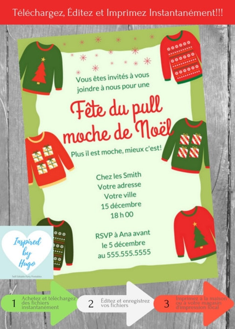 Invitation Fête du pull moche de Noël Temps des fêtes fête Etsy