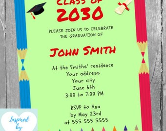 Kids Graduation Invitation, Kindergarten Graduation Party Invitations, Grad Announcement INSTANT DOWNLOAD Editable Invitation to Personalize
