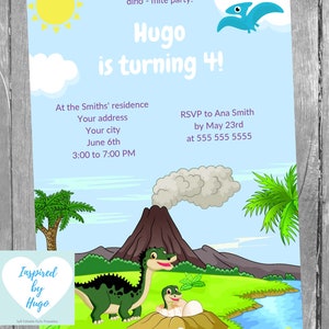 Invitation Dinosaure fête d'anniversaire enfants, Dino T-Rex, Téléchargement Instantané, Invitation en français Éditable à Personnaliser