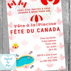 Invitation Fête du Canada, Invitation Fête à la piscine Canada, Idées de fête, Téléchargement Instantané, Carte en français PDF modifiable