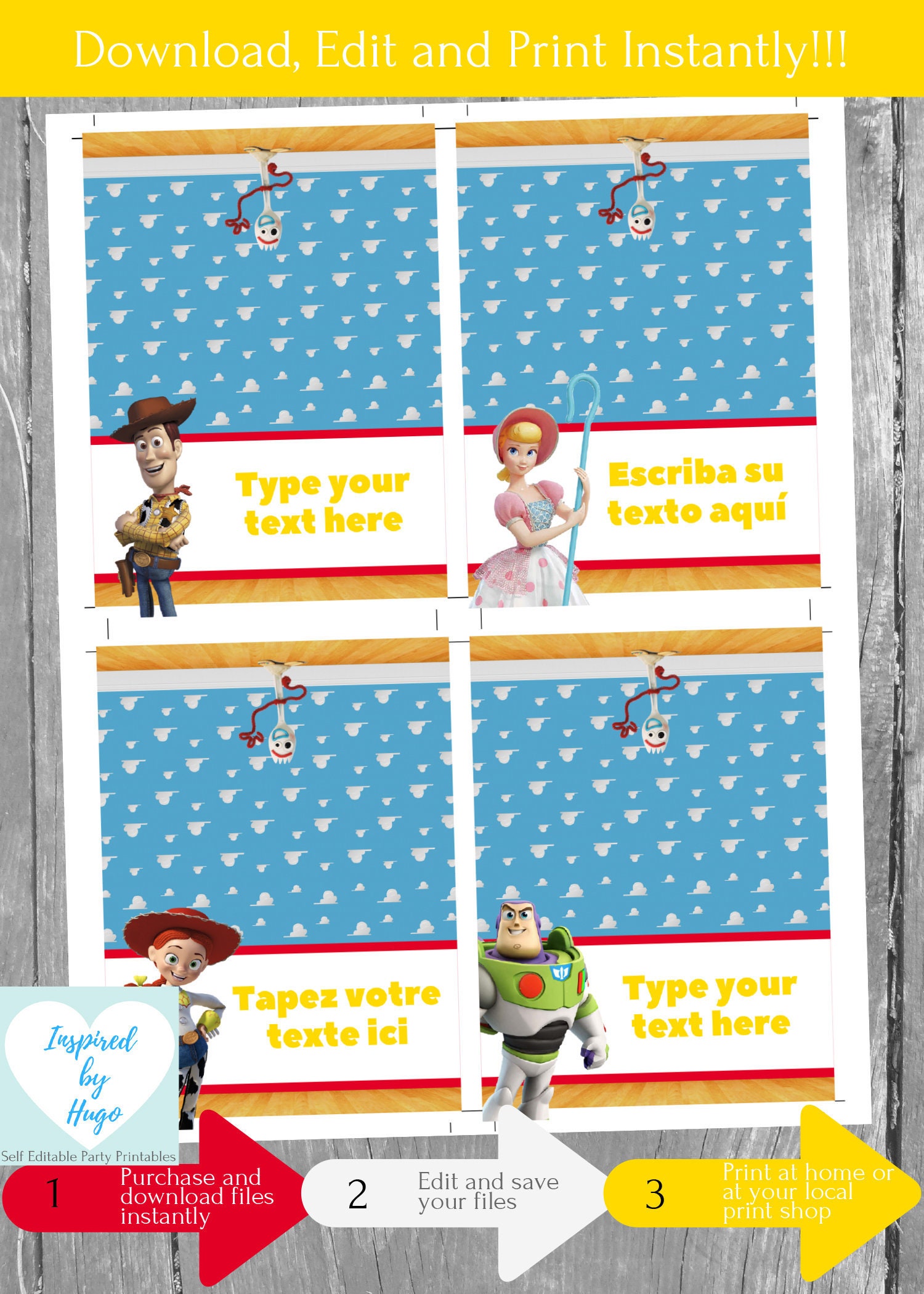 Toy Story Food Labels Tent, Toy Story Food Tent, Toy Story Food Tag Foldable Buffet Table Card INSTANT DOWNLOAD Editable Card to personalize