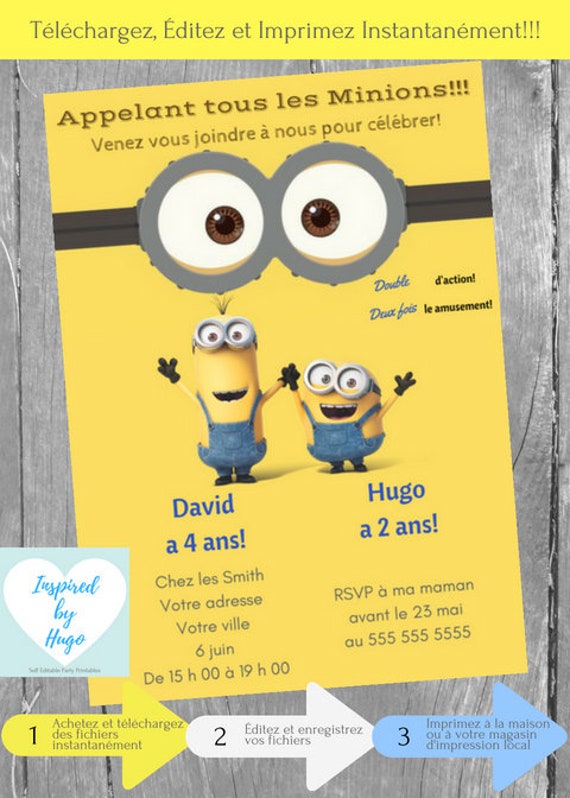 Minion Double Invitation D Anniversaire Garcon Moi Moche Etsy Minion Double Invitation D Anniversaire Garcon Moi Moche Etsy