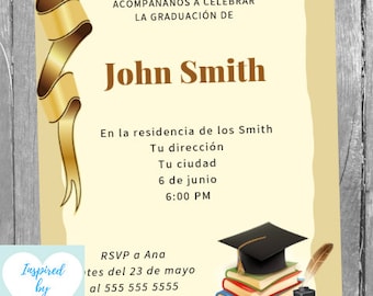 Invitación Fiesta de Graduación, Invitación Baile de Graduación, Descarga Instantánea, Invitación en español Editable para personalizar