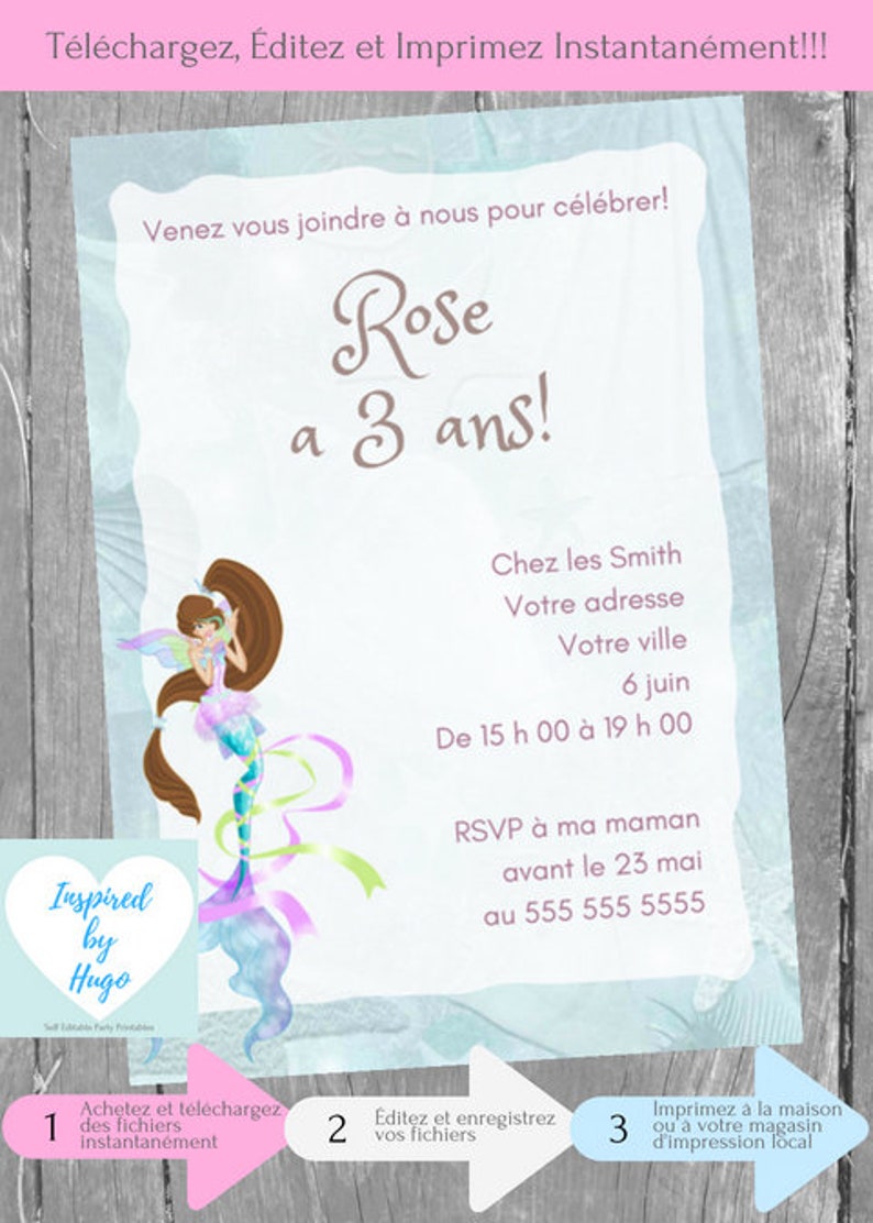 Invitation Sirene Fete D Anniversaire Fille La Petite Etsy