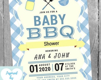 Boy Baby BBQ Shower Invitation, Baby BBQ, Couples Baby Shower Invitation, BaByQ Invite, Instant Download, Editable Invitation to personalize