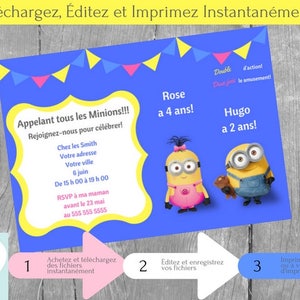 Minion Double Invitation Anniversaire Enfants Moi Moche Et Etsy