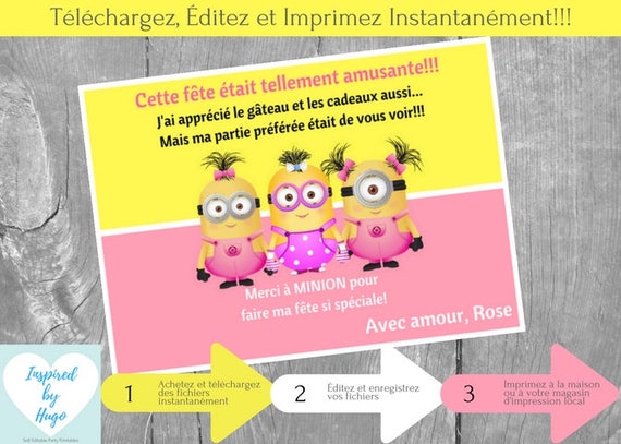 Minion Invitation Fete D Anniversaire Fille Carte Etsy Hong Kong