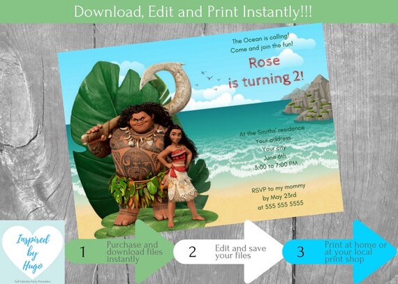 Invitacion Moana Fiesta Cumpleanos Nina Invitacion Vaiana Etsy Mexico