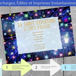 Invitation Saint Sylvestre, Party Nouvel An, La veille du jour de l’An, famille, Téléchargement Instantané Carte en français PDF modifiable