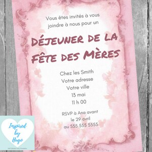 Invitation Déjeuner Fête des Mères, Invitation Fête des Mères, Idées de fête, Téléchargement Instantané, Carte en français PDF modifiable