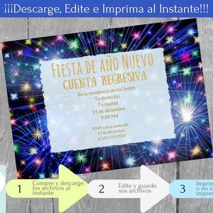 Invitation Saint Sylvestre, Party Nouvel An, La veille du jour de l’An, famille, Téléchargement Instantané Carte en français PDF modifiable