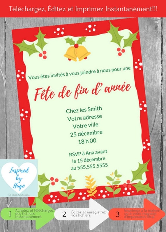 Invitation Fête De Fin D'année, Fête D'entreprise, Fête De Famille, Fête De  Noël, Téléchargement Instantané Carte En Français PDF Modifiable 