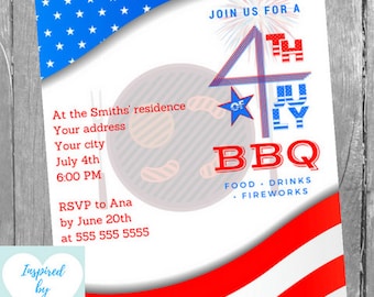Invitación 4 de julio, Invitación BBQ 4th of July, Día Independencia, Ideas Día Independencia, Descarga Instantánea, PDF en español Editable