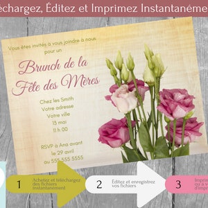 Invitation Brunch Fête des Mères, Invitation Fête des Mères, Idées de fête, Téléchargement Instantané, Carte en français PDF modifiable