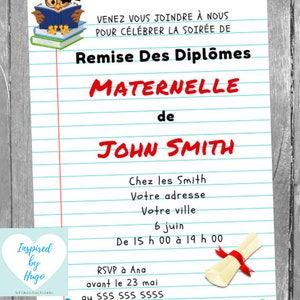 Invitation Soirée Remise des Diplômes pour enfants Bal des finissants Téléchargement Instantané Invitation français Éditable à Personnaliser