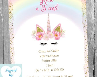 Invitation Licorne fête d'anniversaire fille, Anniversaire Licorne Téléchargement Instantané Invitation en français Éditable à Personnaliser