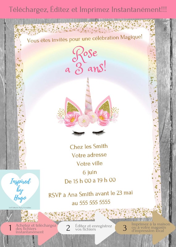 Invitation Licorne Fête D'anniversaire Fille, Anniversaire Licorne  Téléchargement Instantané Invitation En Français Éditable à Personnaliser -   Hong Kong