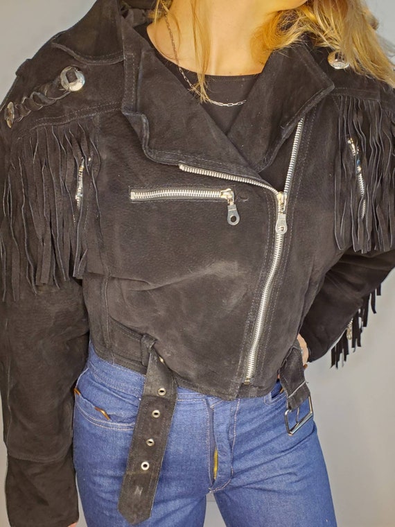Vintage suede fringe motorcycle jacket - image 3