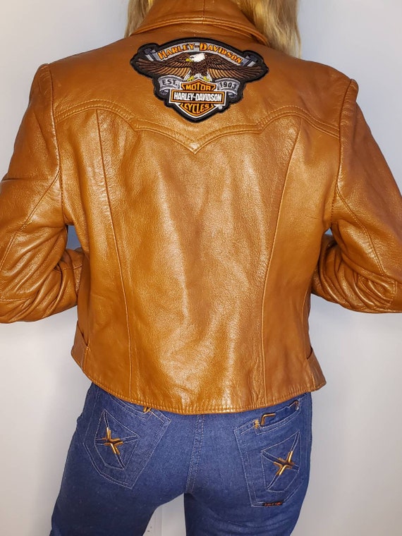 Vintage leather jacket with Harley patch