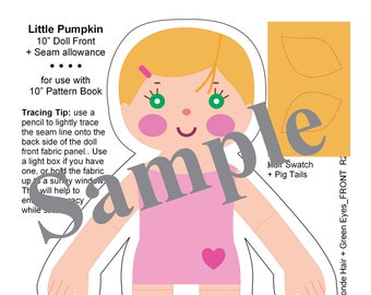 Cloth Doll Pattern_10" Pumpkin Friend Doll_LT + BLONDE + GREEN_EASY Print-Cut-Sew Cloth Doll Panel_Dollmaking_Digital Download_PDF Pattern