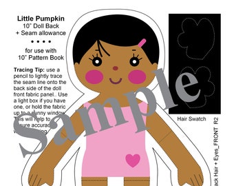 Cloth Doll Pattern_10" Pumpkin Friend Doll_DARK + BLACK + BLACK_EASY Print-Cut-Sew Cloth Doll Panel_Dollmaking_Digital Download_PDF Pattern