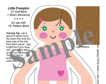 Cloth Doll Pattern_10" Pumpkin Friend Doll_LT + BROWN + GREEN_EASY Print-Cut-Sew Cloth Doll Panel_Dollmaking_Digital Download_PDF Pattern