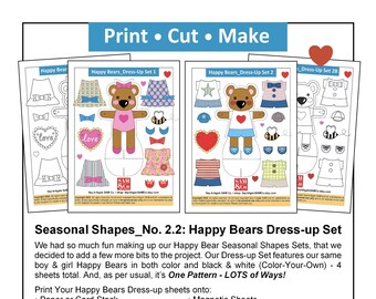 Paper Dolls * Happy Bears 2.2 Dress-up Set * B&W Coloring Book Sheets - Printables + Color Cut-Outs * Paper Crafts * PDF * Digital Download