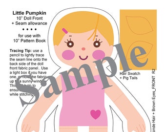 Cloth Doll Pattern_10" Pumpkin Friend Doll_LT + BLONDE + BROWN_EASY Print-Cut-Sew Cloth Doll Panel_Dollmaking_Digital Download_PDF Pattern