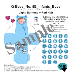 Creazioni di carta Cubee personalizzate_No. 5 Q-Bee INFANT_Neonato_Luce + Capelli ROSSI_Bambole di carta ARTE_Bambole di carta_Giocattoli di carta_Download digitale_PDF