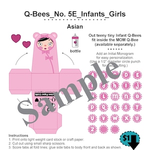 Creazioni di carta Cubee personalizzate_No. 5 Q-Bee INFANT_Neonata_ASIATICI + Capelli neri_Bambole di carta ARTE_Bambole di carta_Giocattoli di carta_Download digitale_PDF