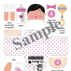 Personalized Cubee Paper Craft_No. 5C Q-Bee BABY GIRL_Medium Skin + BLACK Hair_Paper ART Dolls_Paper Dolls_Paper Toys_Digital Download_PDF