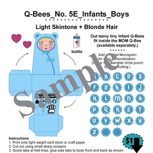 Creazioni di carta Cubee personalizzate_No. 5 Q-Bee INFANT_Neonato_Chiaro + Capelli BIONDO_Bambole di carta ARTE_Bambole di carta_Giocattoli di carta_Download digitale_PDF
