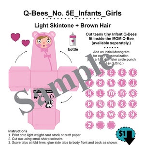 Creazioni di carta Cubee personalizzate_No. 5 Q-Bee INFANT_Neonata_Chiara + Capelli MARRONE_Bambole di carta ARTE_Bambole di carta_Giocattoli di carta_Download digitale_PDF