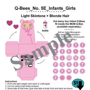 Creazioni di carta Cubee personalizzate_No. 5 Q-Bee INFANT_Neonata_Chiaro + Capelli BIONDO_Bambole di carta ARTE_Bambole di carta_Giocattoli di carta_Download digitale_PDF